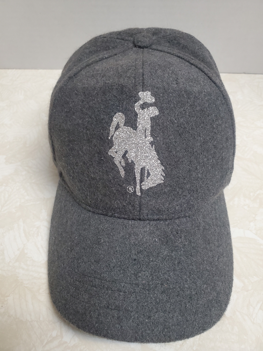 Women's Dark Gray Felt Baseball Cap with Silver Glitter Cowboy
